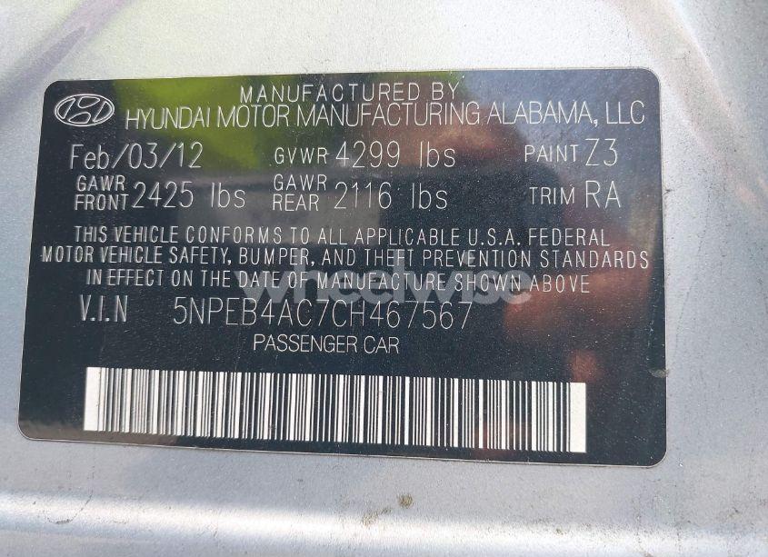 Photo 9 of 2012 Hyundai Sonata GLS (VIN 5NPEB4AC7CH467567)