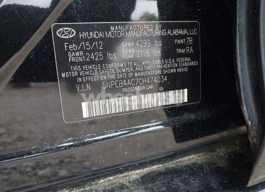 Photo 9 of 2012 Hyundai Sonata GLS (VIN 5NPEB4AC7CH474034)