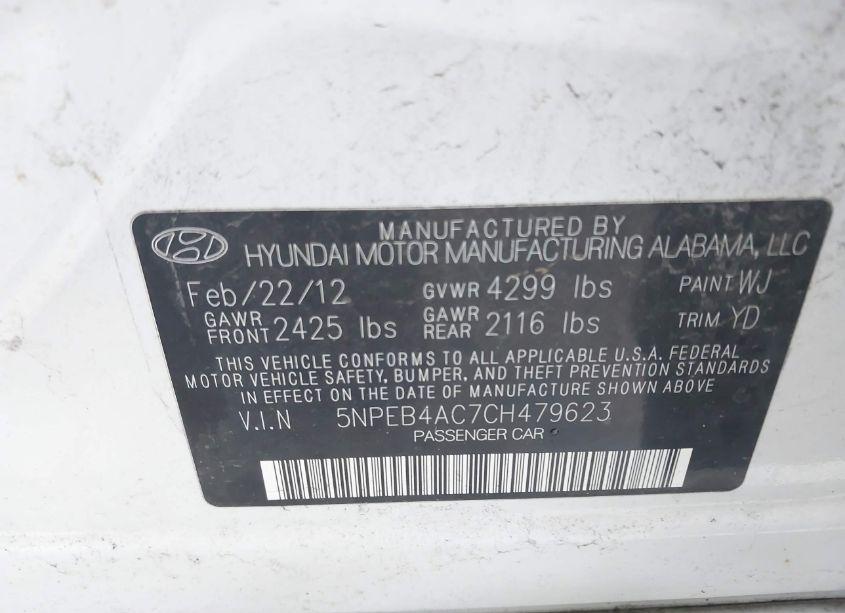 Photo 9 of 2012 Hyundai Sonata GLS (VIN 5NPEB4AC7CH479623)