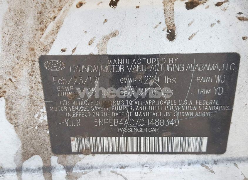 Photo 9 of 2012 Hyundai Sonata GLS (VIN 5NPEB4AC7CH480349)