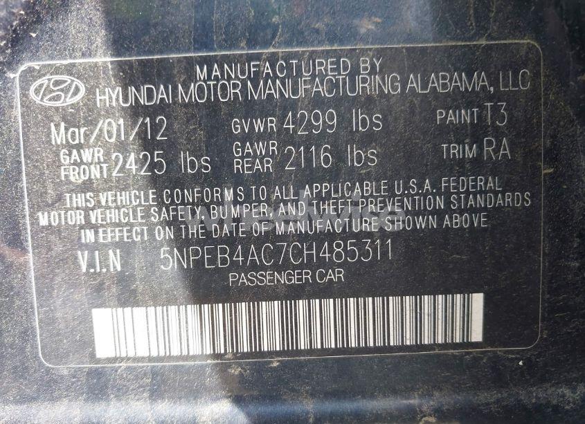 Photo 9 of 2012 Hyundai Sonata GLS (VIN 5NPEB4AC7CH485311)