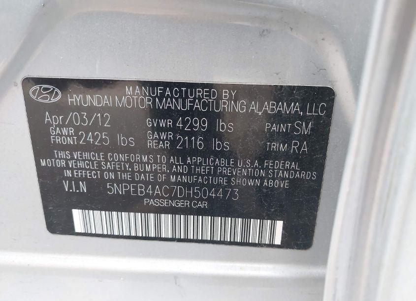 Photo 9 of 2013 Hyundai Sonata GLS (VIN 5NPEB4AC7DH504473)