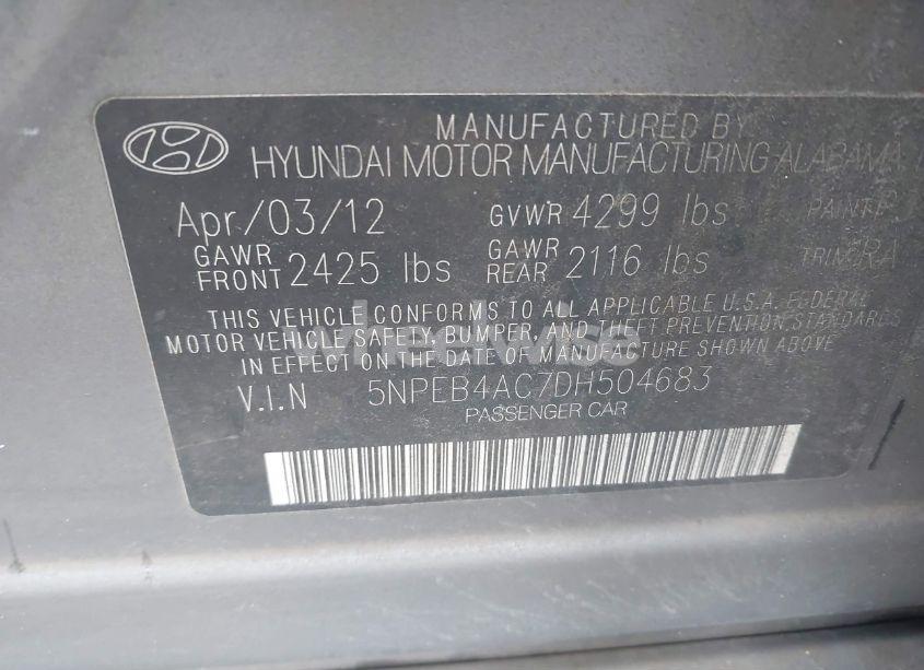 Photo 9 of 2013 Hyundai Sonata GLS (VIN 5NPEB4AC7DH504683)