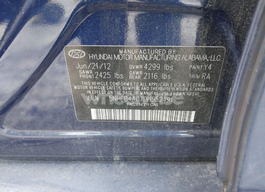 Photo 9 of 2013 Hyundai Sonata GLS (VIN 5NPEB4AC7DH552491)