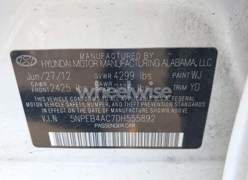 Photo 9 of 2013 Hyundai Sonata GLS (VIN 5NPEB4AC7DH555892)