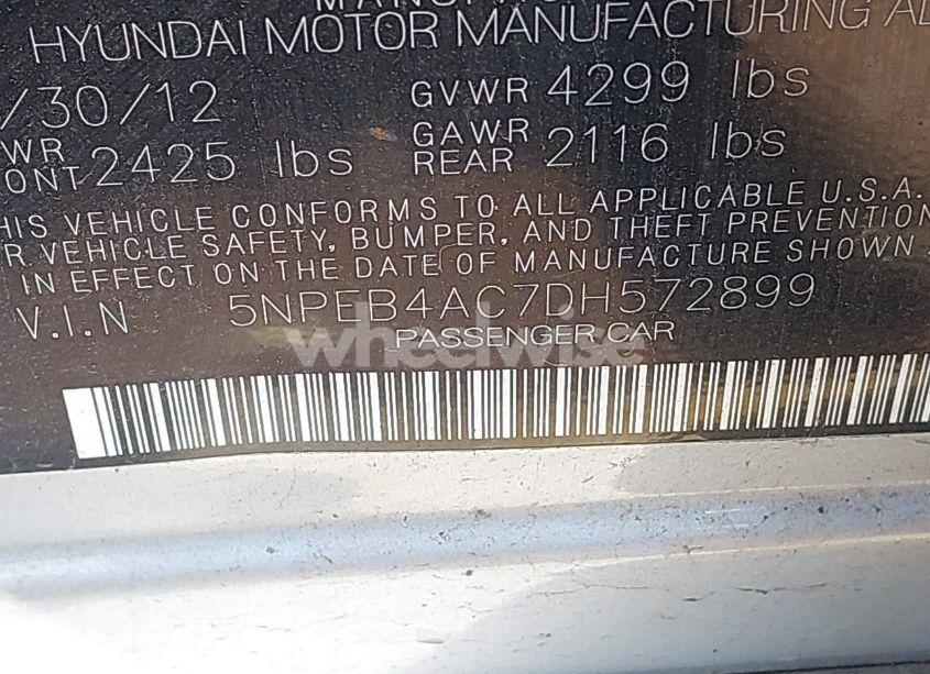 Photo 9 of 2013 Hyundai Sonata GLS (VIN 5NPEB4AC7DH572899)