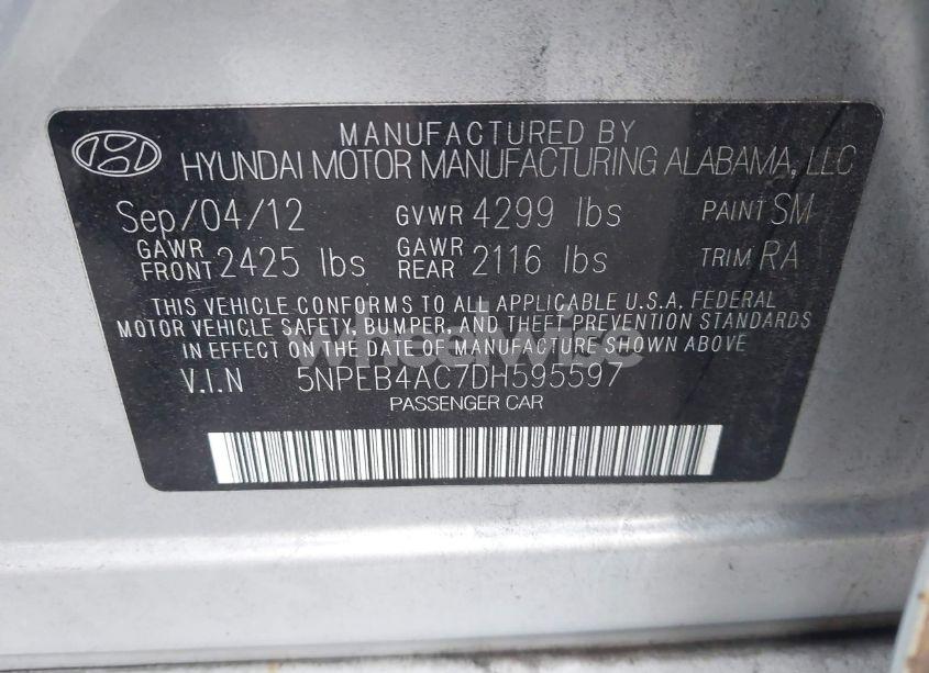 Photo 9 of 2013 Hyundai Sonata GLS (VIN 5NPEB4AC7DH595597)