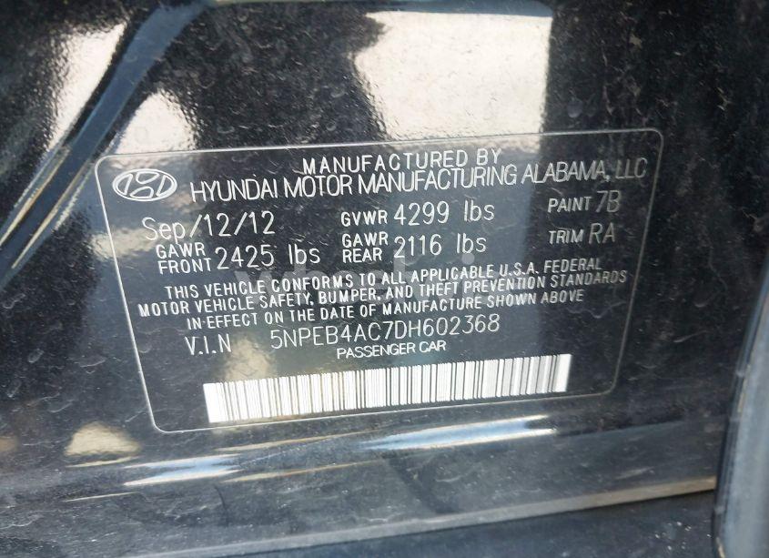 Photo 9 of 2013 Hyundai Sonata GLS (VIN 5NPEB4AC7DH602368)