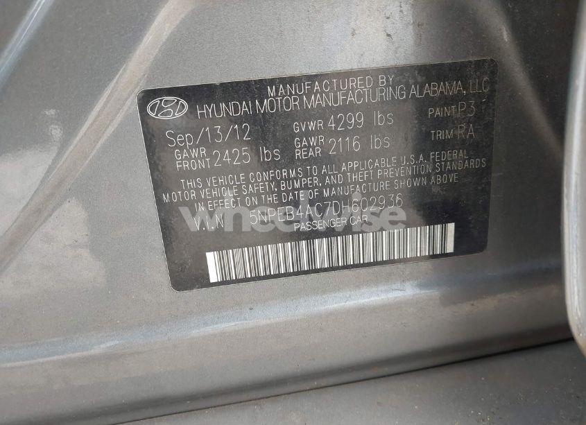 Photo 9 of 2013 Hyundai Sonata GLS (VIN 5NPEB4AC7DH602936)