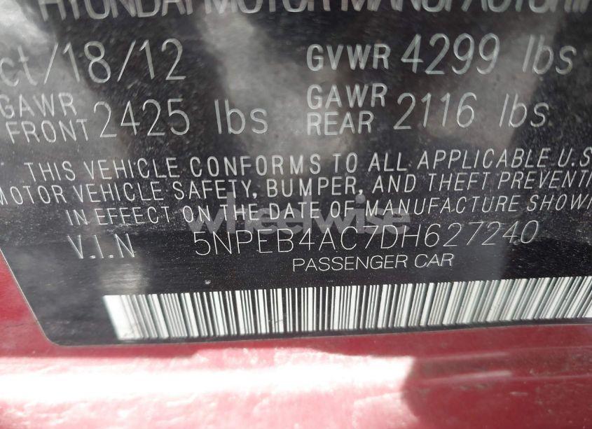 Photo 9 of 2013 Hyundai Sonata GLS (VIN 5NPEB4AC7DH627240)