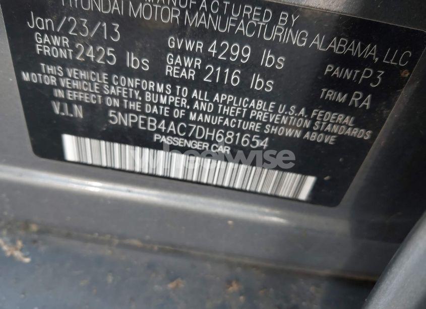 Photo 9 of 2013 Hyundai Sonata GLS (VIN 5NPEB4AC7DH681654)