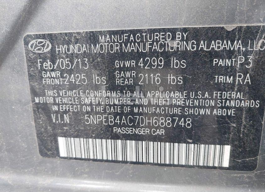 Photo 9 of 2013 Hyundai Sonata GLS (VIN 5NPEB4AC7DH688748)