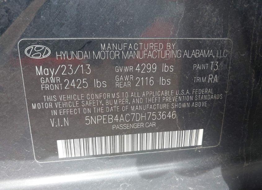 Photo 9 of 2013 Hyundai Sonata GLS (VIN 5NPEB4AC7DH753646)