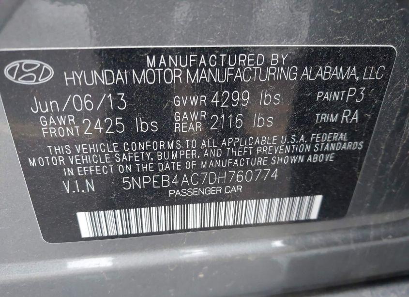 Photo 9 of 2013 Hyundai Sonata GLS (VIN 5NPEB4AC7DH760774)