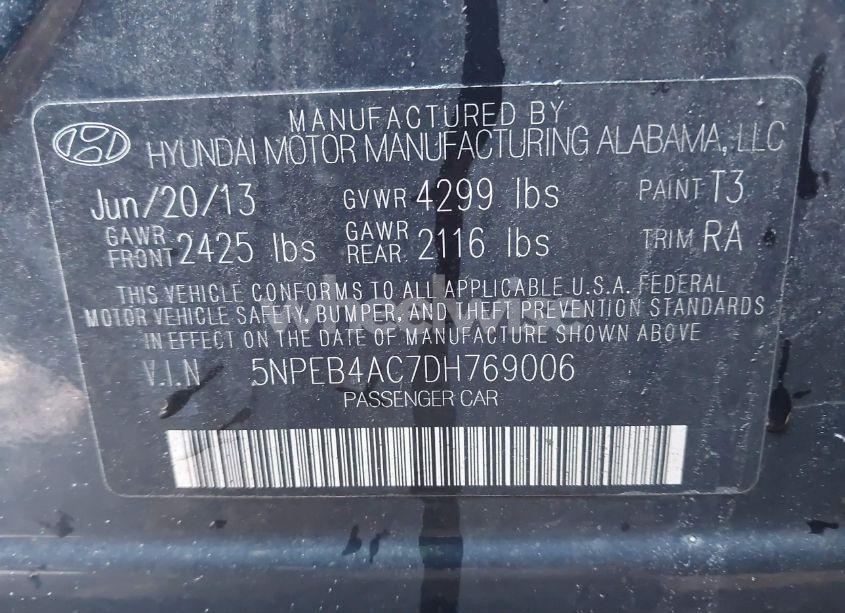 Photo 9 of 2013 Hyundai Sonata GLS (VIN 5NPEB4AC7DH769006)