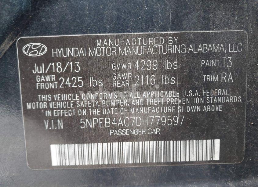 Photo 9 of 2013 Hyundai Sonata GLS (VIN 5NPEB4AC7DH779597)