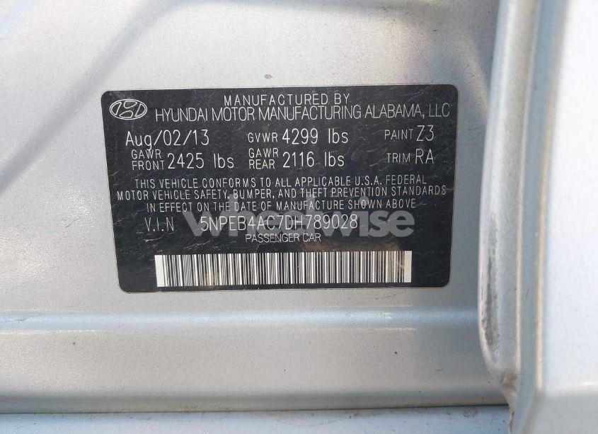 Photo 9 of 2013 Hyundai Sonata GLS (VIN 5NPEB4AC7DH789028)