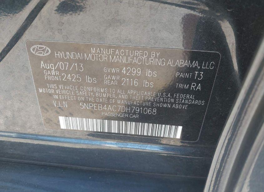 Photo 9 of 2013 Hyundai Sonata GLS (VIN 5NPEB4AC7DH791068)