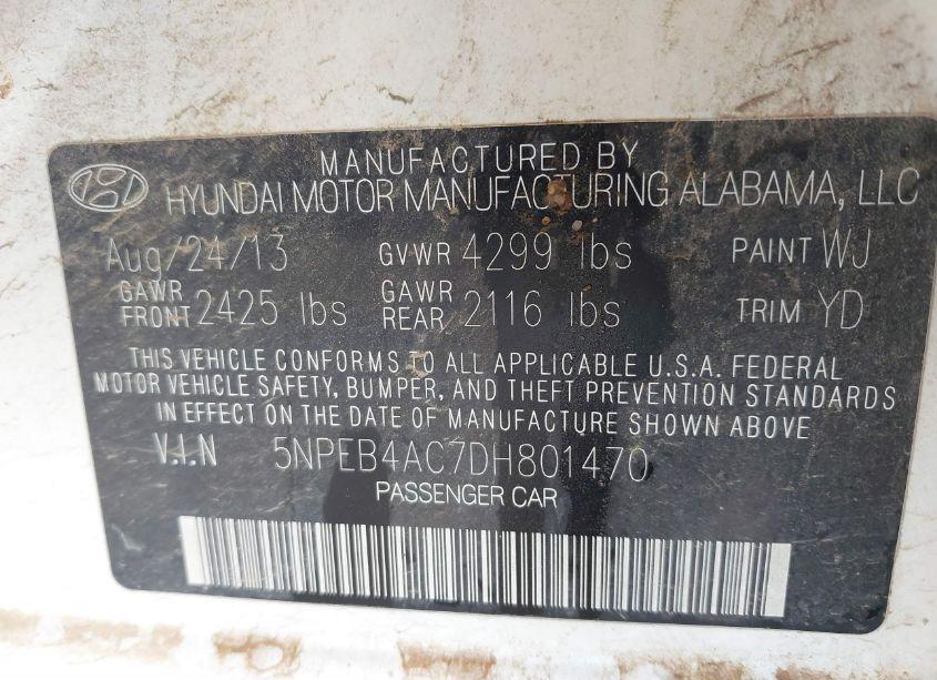 Photo 9 of 2013 Hyundai Sonata GLS (VIN 5NPEB4AC7DH801470)