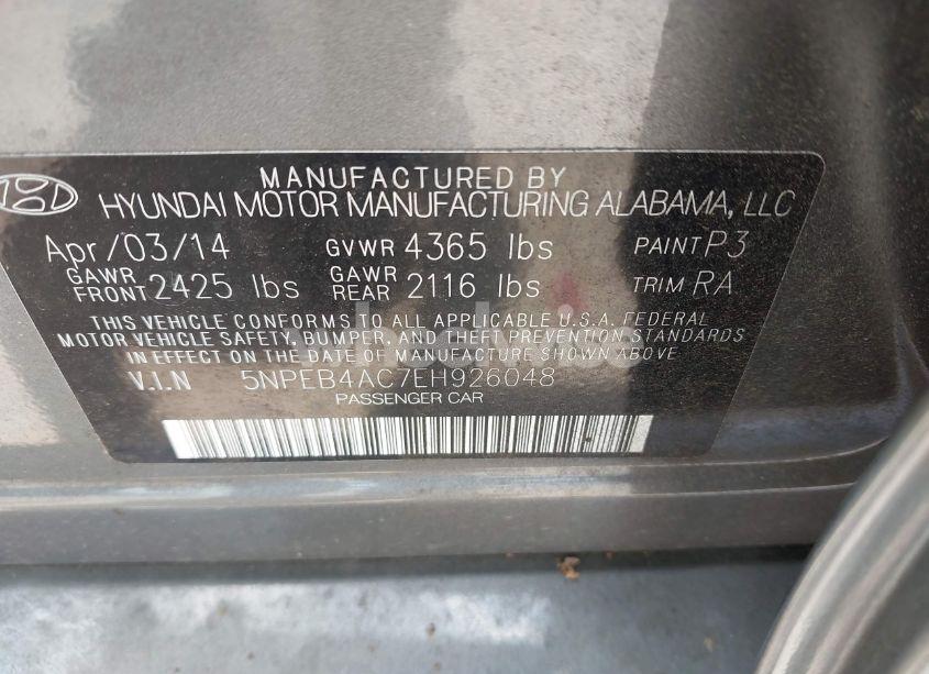 Photo 9 of 2014 Hyundai Sonata GLS (VIN 5NPEB4AC7EH926048)