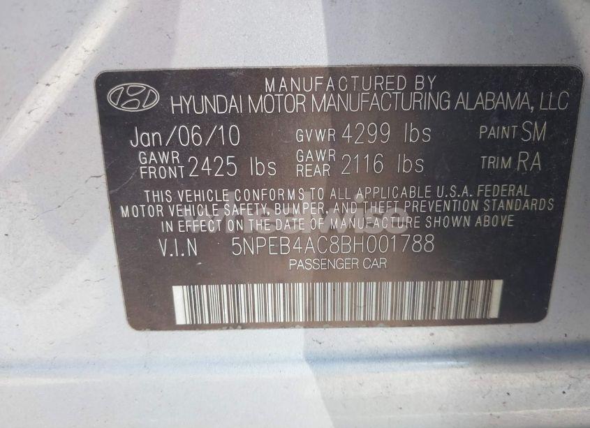 Photo 9 of 2011 Hyundai Sonata GLS (VIN 5NPEB4AC8BH001788)