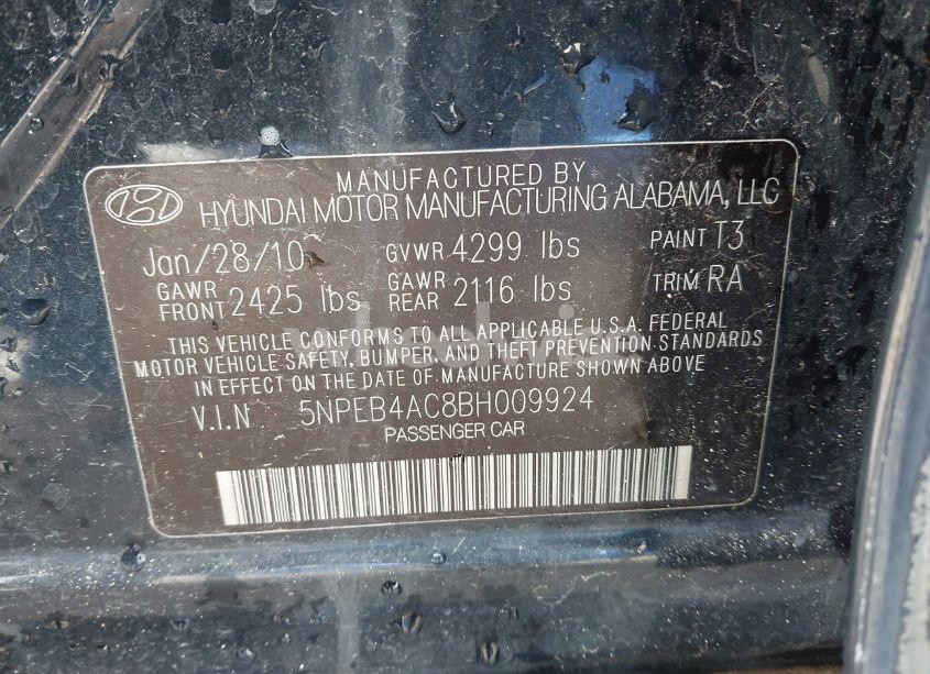 Photo 9 of 2011 Hyundai Sonata GLS (VIN 5NPEB4AC8BH009924)