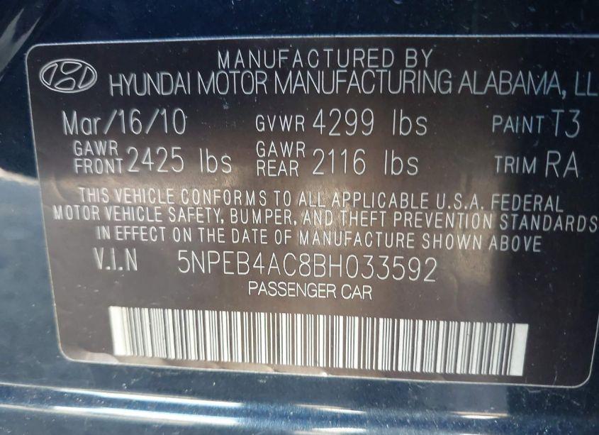 Photo 9 of 2011 Hyundai Sonata GLS (VIN 5NPEB4AC8BH033592)