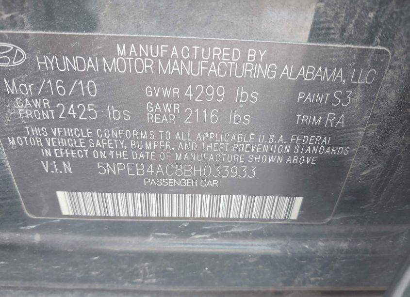 Photo 9 of 2011 Hyundai Sonata GLS (VIN 5NPEB4AC8BH033933)