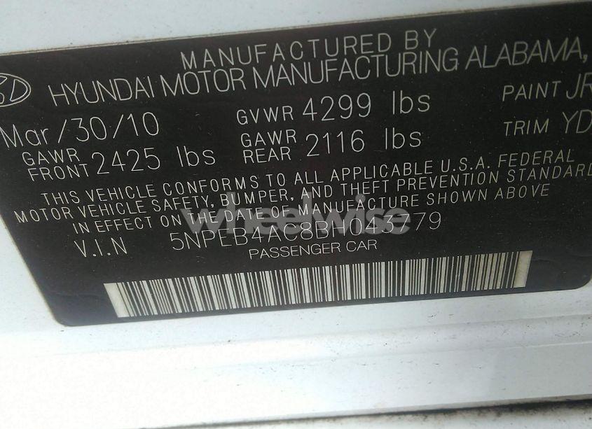 Photo 9 of 2011 Hyundai Sonata GLS (VIN 5NPEB4AC8BH043779)