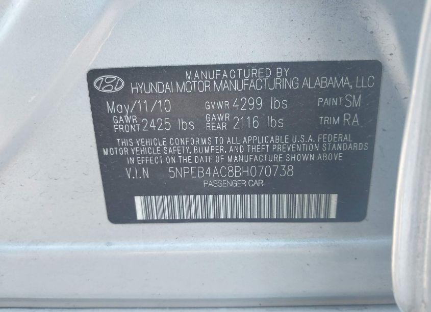 Photo 9 of 2011 Hyundai Sonata GLS (VIN 5NPEB4AC8BH070738)