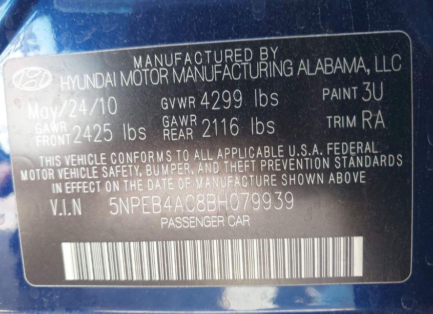 Photo 9 of 2011 Hyundai Sonata GLS (VIN 5NPEB4AC8BH079939)