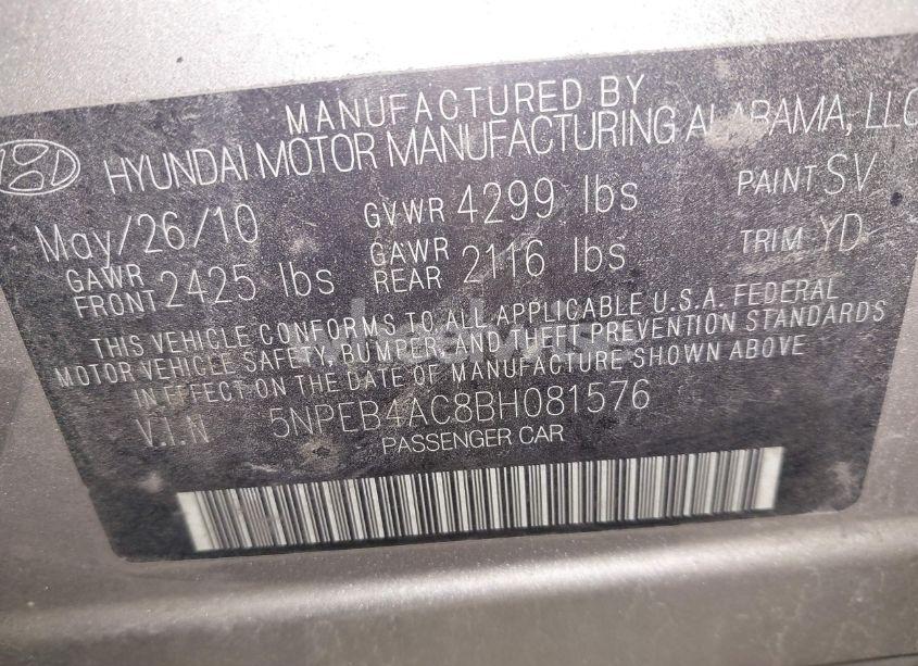 Photo 9 of 2011 Hyundai Sonata GLS (VIN 5NPEB4AC8BH081576)