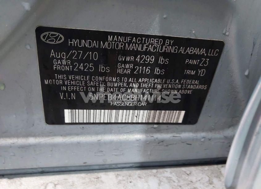 Photo 9 of 2011 Hyundai Sonata GLS (VIN 5NPEB4AC8BH141114)