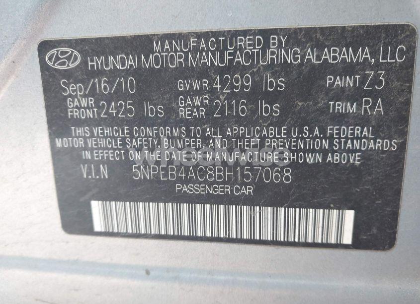 Photo 9 of 2011 Hyundai Sonata GLS (VIN 5NPEB4AC8BH157068)