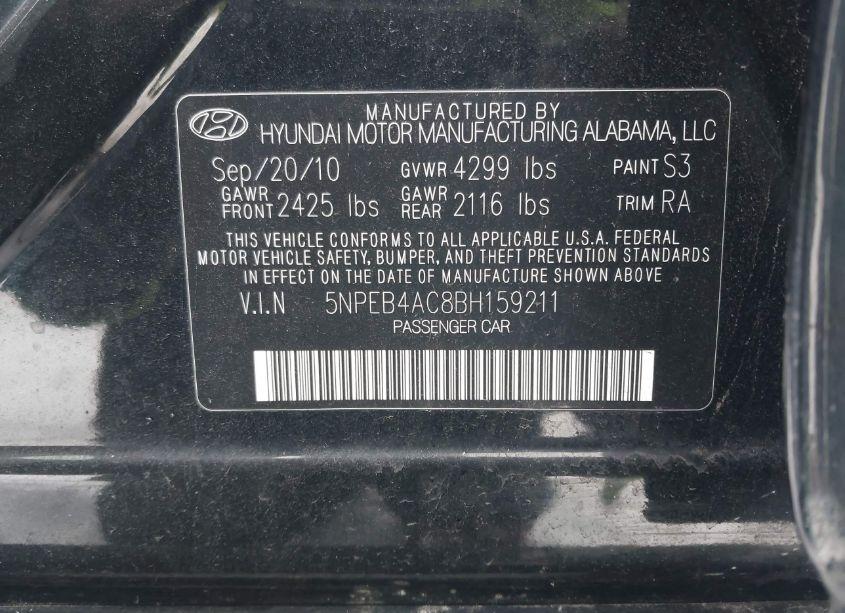Photo 9 of 2011 Hyundai Sonata GLS (VIN 5NPEB4AC8BH159211)