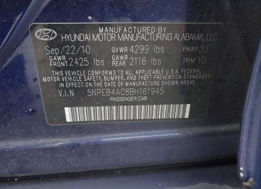 Photo 9 of 2011 Hyundai Sonata GLS (VIN 5NPEB4AC8BH161945)