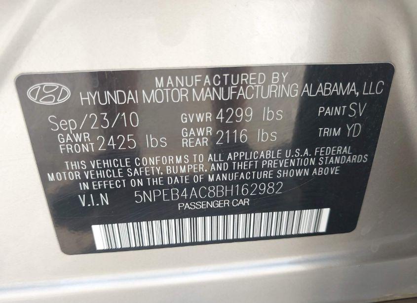 Photo 9 of 2011 Hyundai Sonata GLS (VIN 5NPEB4AC8BH162982)