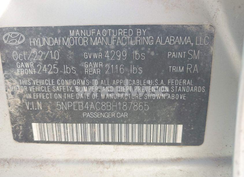 Photo 9 of 2011 Hyundai Sonata GLS (VIN 5NPEB4AC8BH187865)