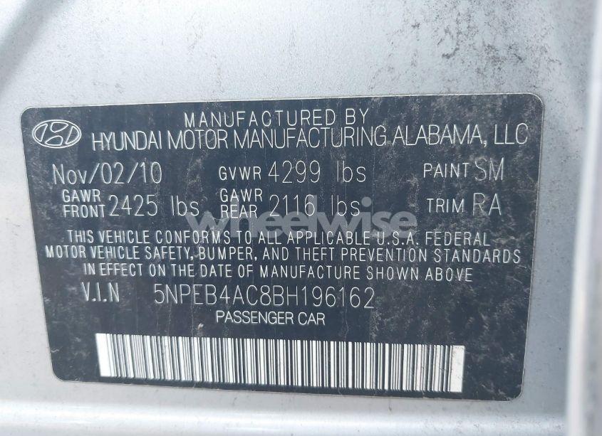 Photo 9 of 2011 Hyundai Sonata GLS (VIN 5NPEB4AC8BH196162)