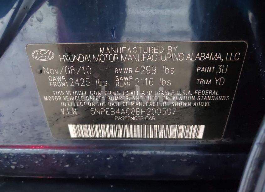 Photo 9 of 2011 Hyundai Sonata GLS (VIN 5NPEB4AC8BH200307)