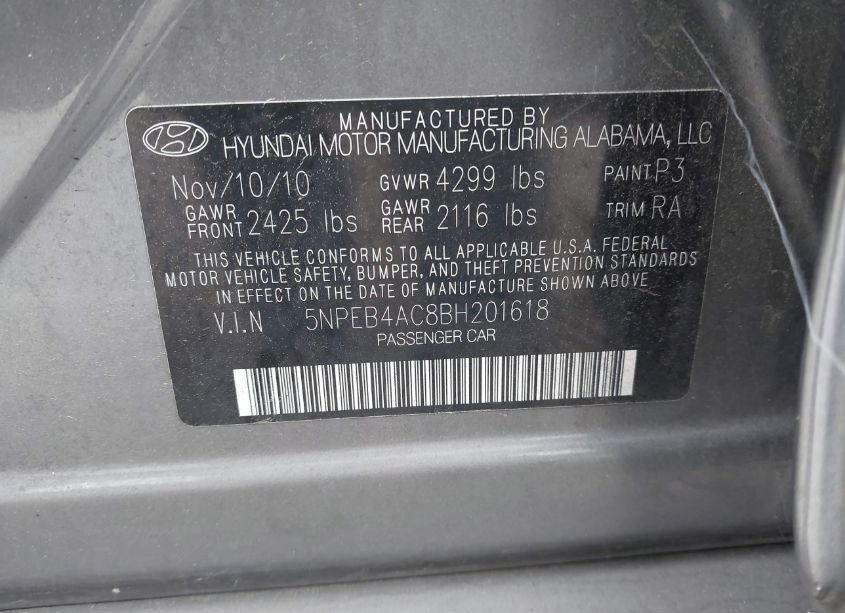 Photo 9 of 2011 Hyundai Sonata GLS (VIN 5NPEB4AC8BH201618)
