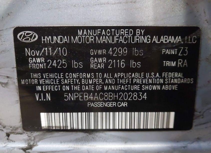 Photo 9 of 2011 Hyundai Sonata GLS (VIN 5NPEB4AC8BH202834)