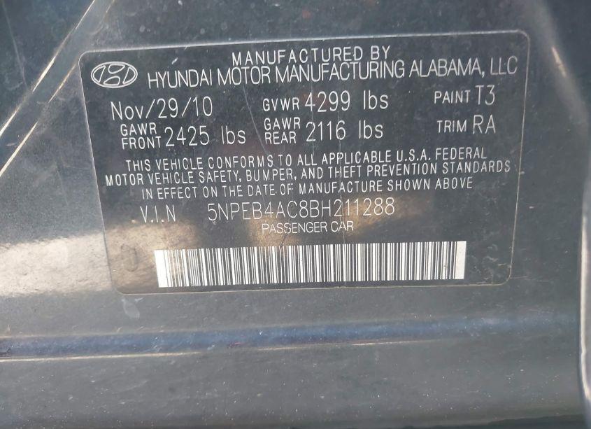 Photo 9 of 2011 Hyundai Sonata GLS (VIN 5NPEB4AC8BH211288)