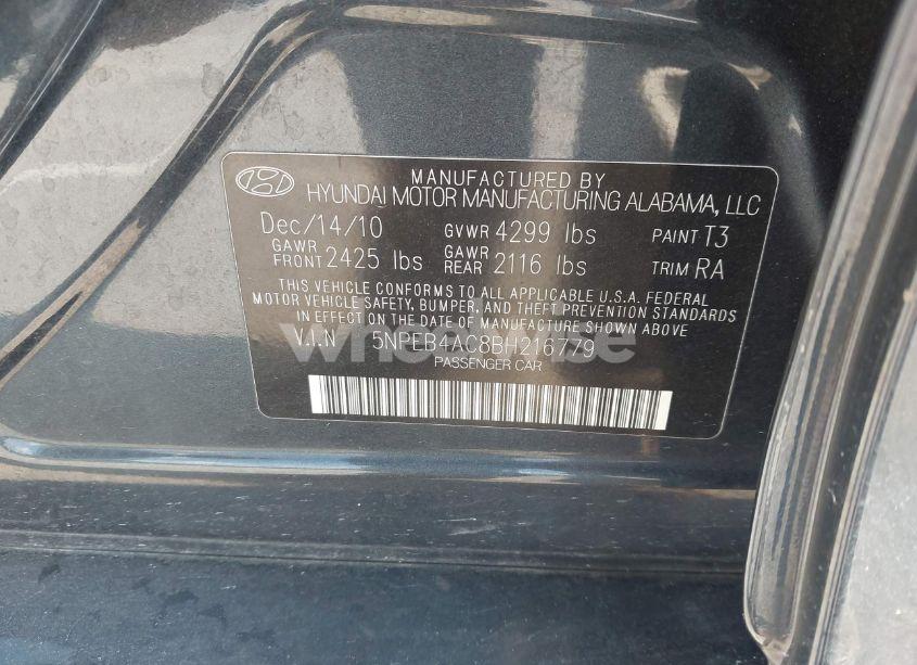 Photo 9 of 2011 Hyundai Sonata GLS (VIN 5NPEB4AC8BH216779)