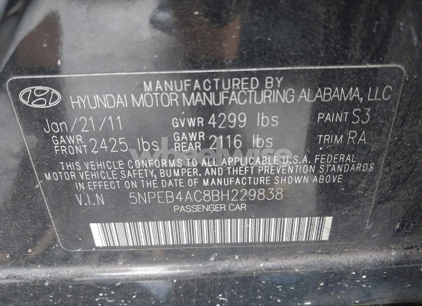 Photo 9 of 2011 Hyundai Sonata GLS (VIN 5NPEB4AC8BH229838)