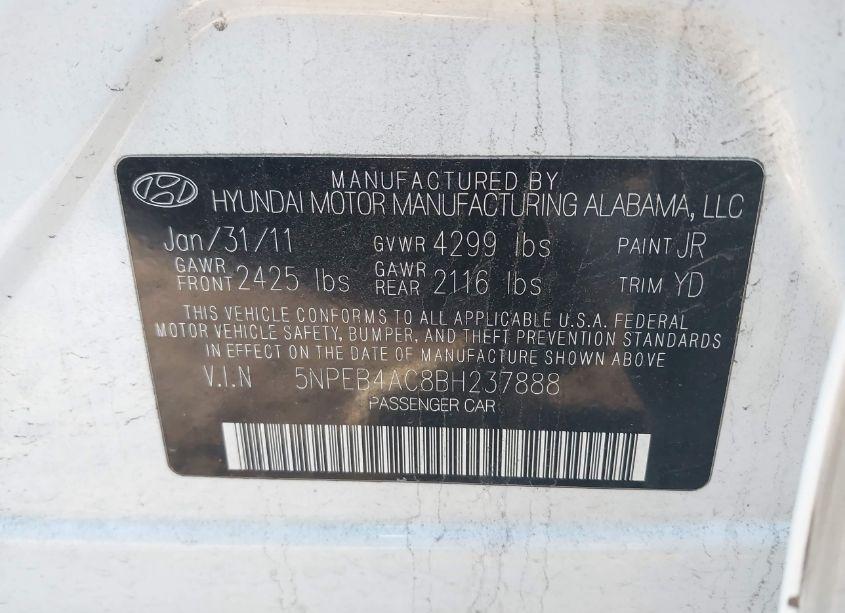 Photo 9 of 2011 Hyundai Sonata GLS (VIN 5NPEB4AC8BH237888)