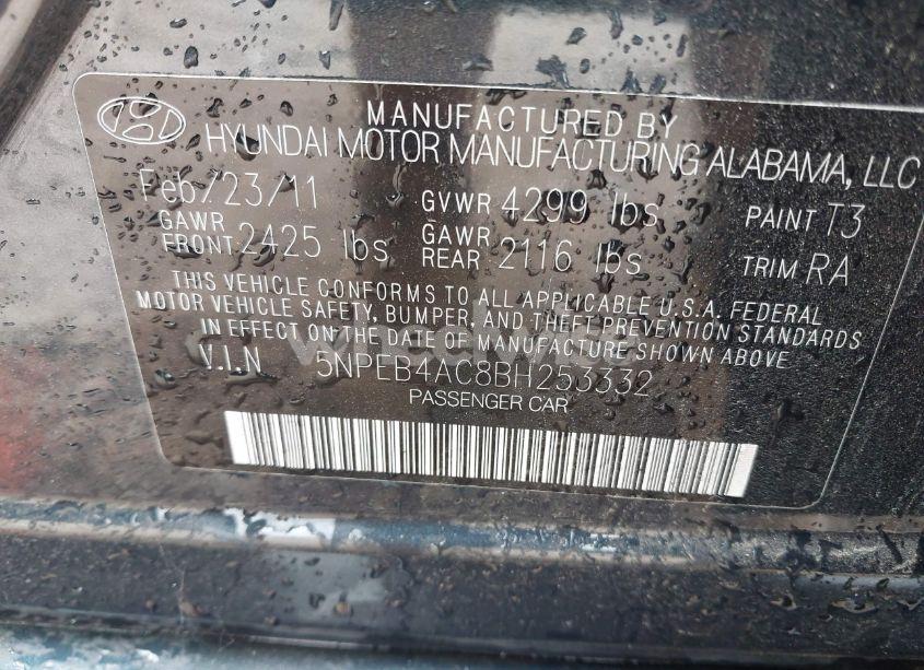 Photo 9 of 2011 Hyundai Sonata GLS (VIN 5NPEB4AC8BH253332)