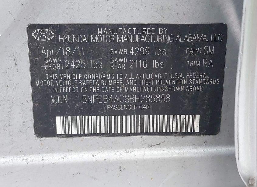 Photo 9 of 2011 Hyundai Sonata GLS (VIN 5NPEB4AC8BH285858)