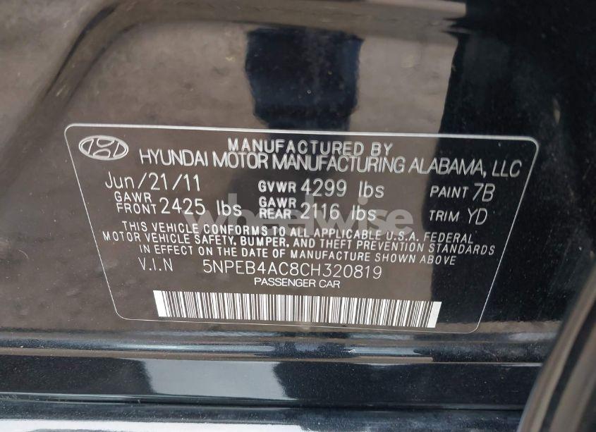 Photo 9 of 2012 Hyundai Sonata GLS (VIN 5NPEB4AC8CH320819)
