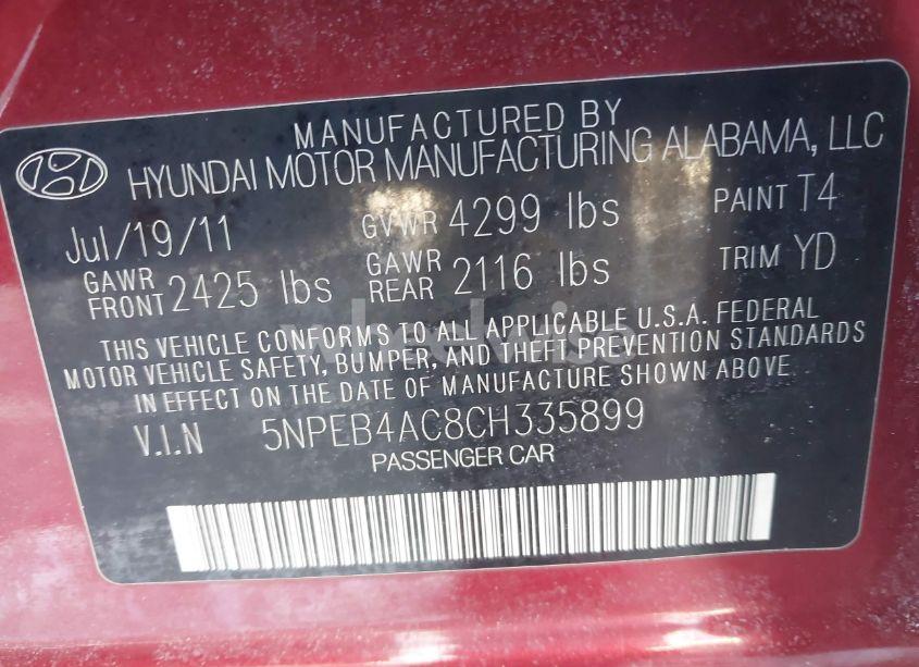 Photo 9 of 2012 Hyundai Sonata GLS (VIN 5NPEB4AC8CH335899)